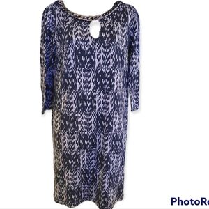 Emma & Michele Black Tunic Dress w Keyhole and Chained Neckline Size M BLK/Gray.
